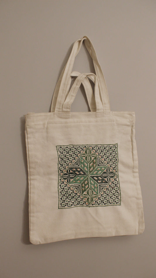 green flower double sided tatreez totebag